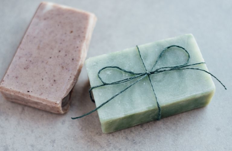 blocks of natural soap tied with a bow