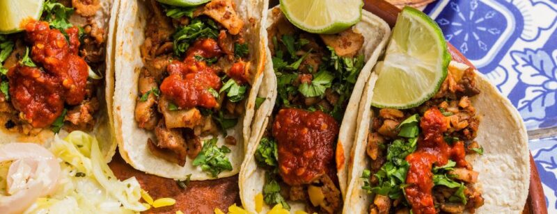 street style tacos with salsa and cilantro with lime